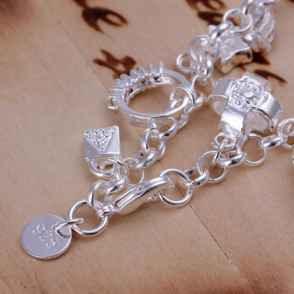 925 Sterling Silver Bracelet Good Luck Cross 8 Inches 3MM Lobster L48
