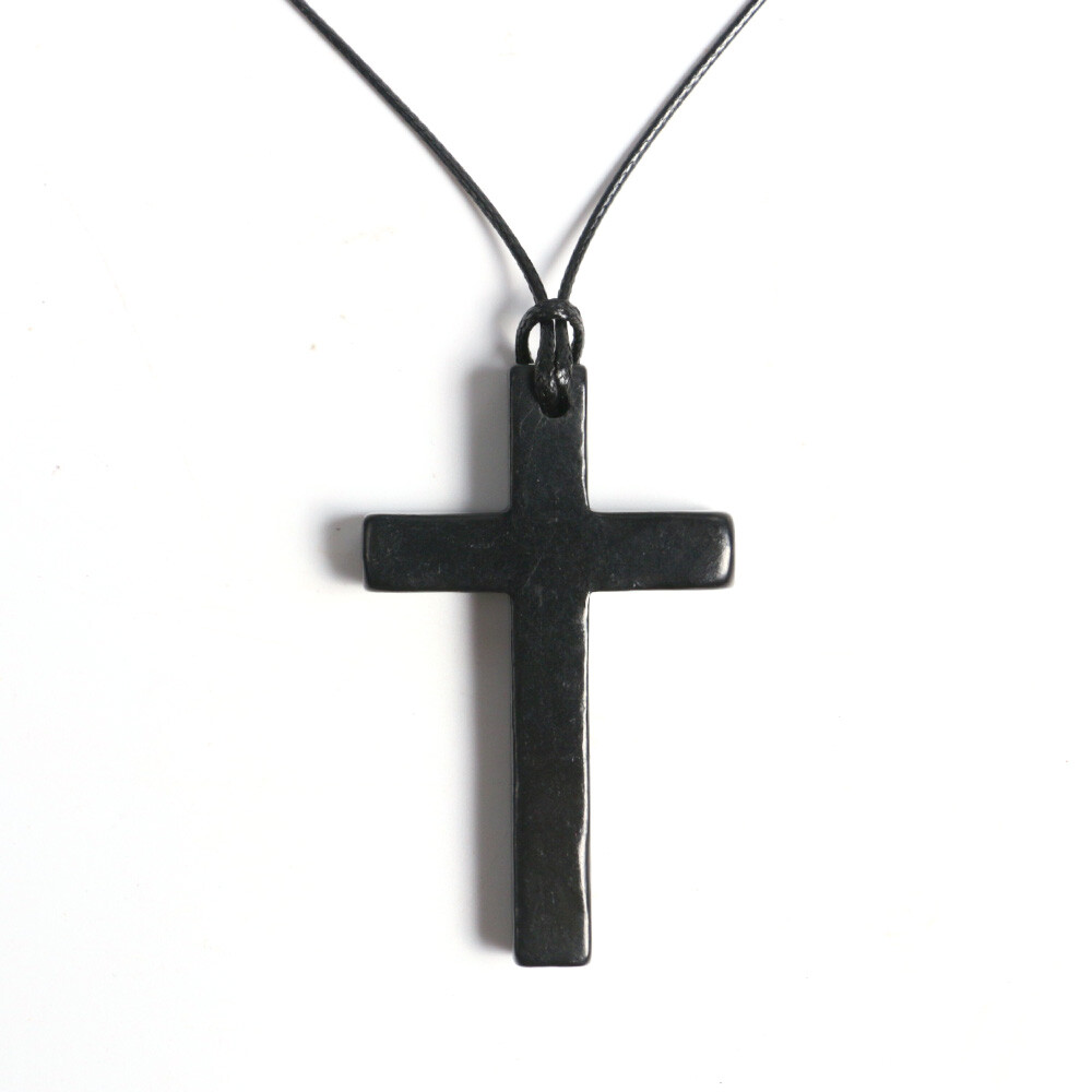 1pc Shungite Christian Cross Pendant Engraved Necklace EMF Protection & Healing