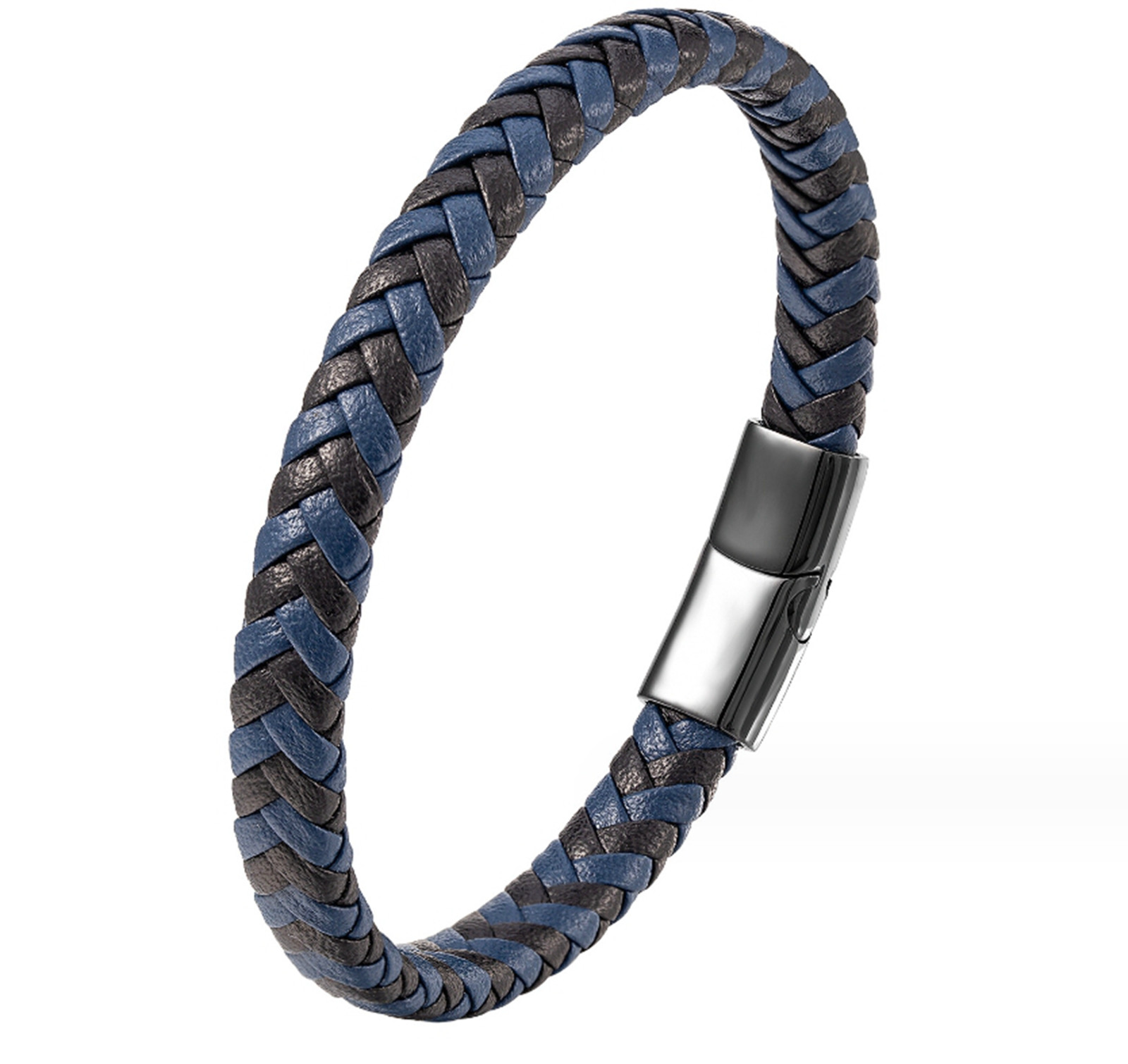 Men Women 8mm Black Blue Braided Leather Wrist Bracelet Magnetic Bangle 6.5-9″