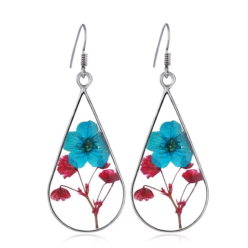 REAL Flower Earrings Dried Pressed resin glossy rose daisy gold Cottagecore cute