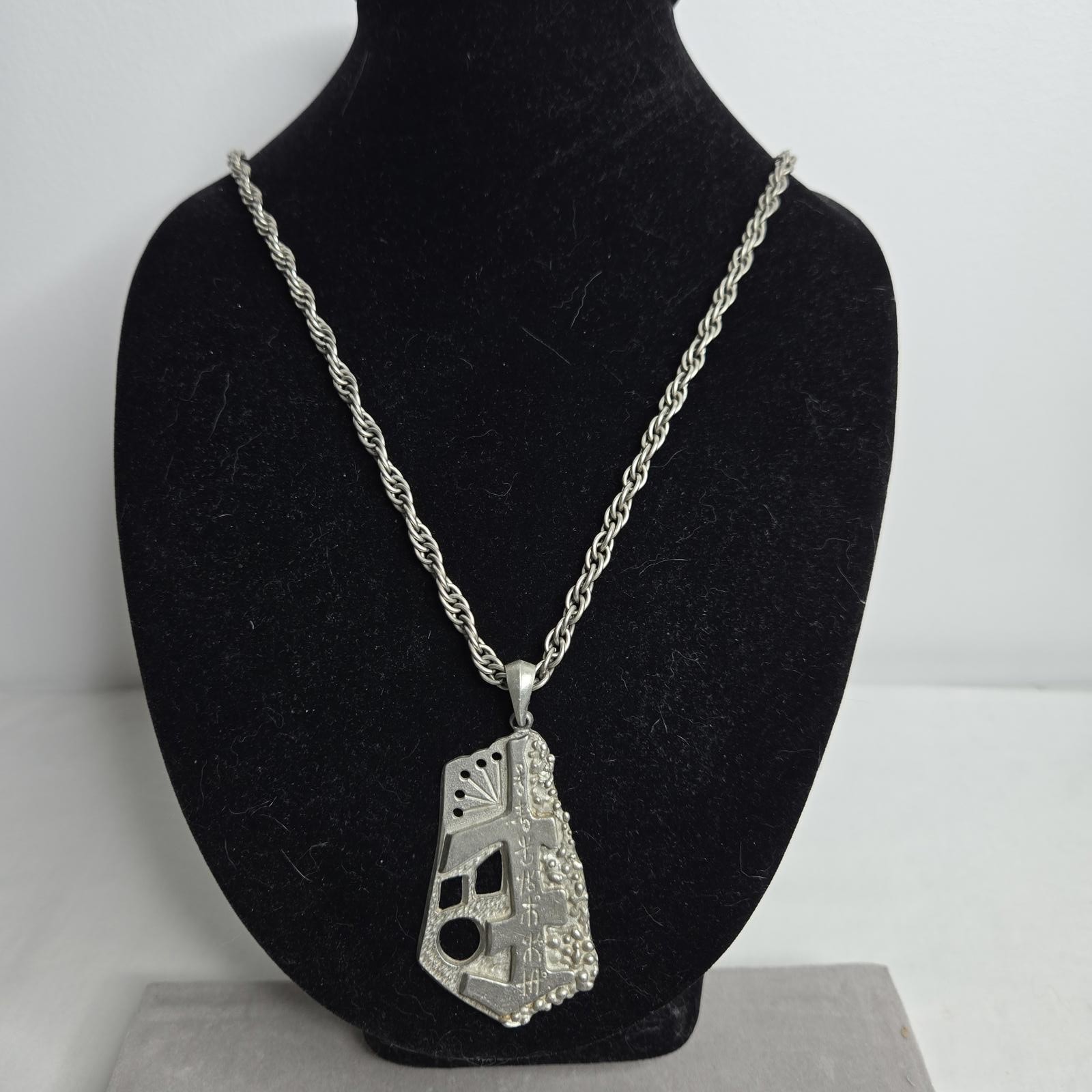 Vintage Gorham Pewter Pendant PH59 Brutalist Modernist Necklace 1960s 70s