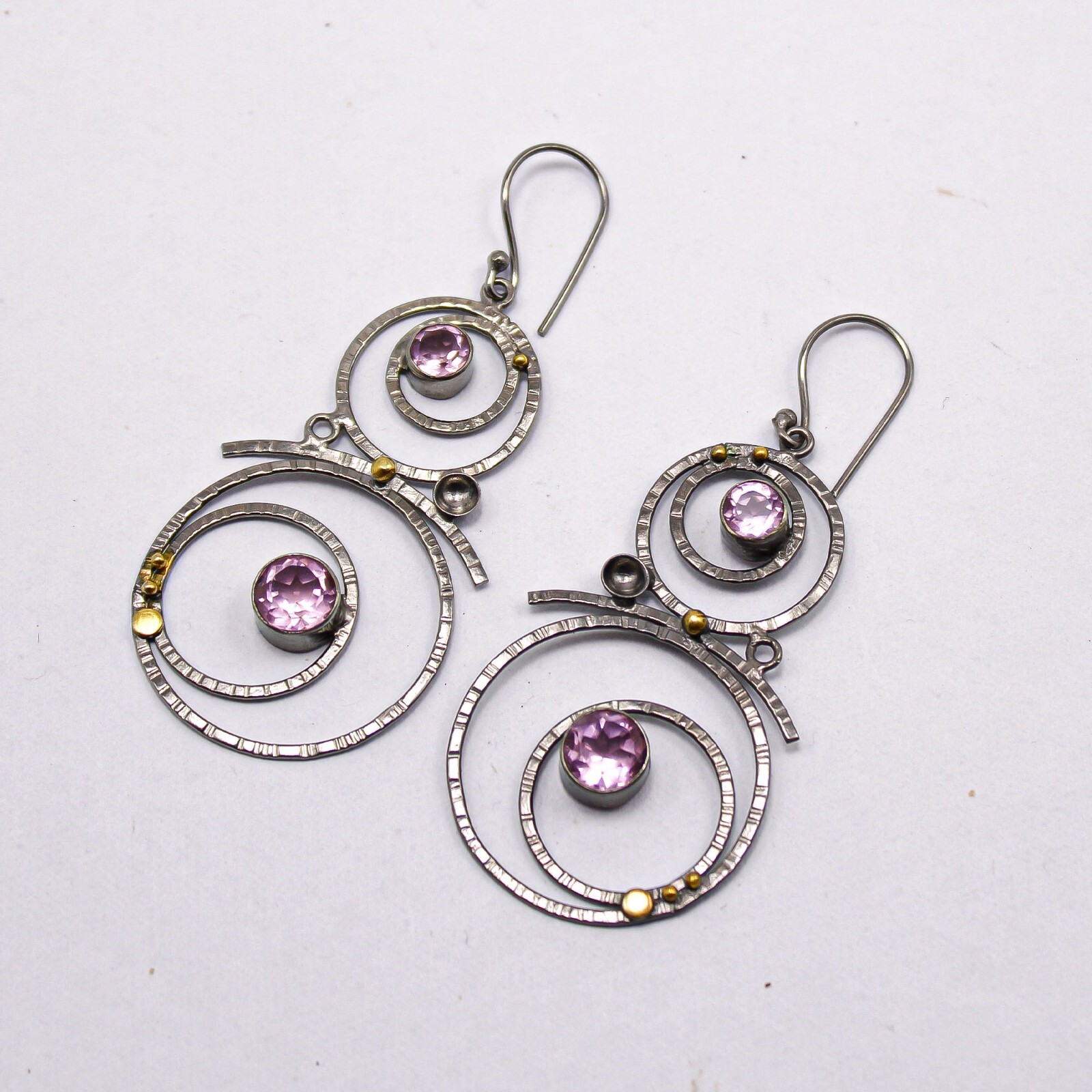 Morganite Drop/Dangle Earrings Handcrafted Black Ruthenium Ethnic Gift 2.86″
