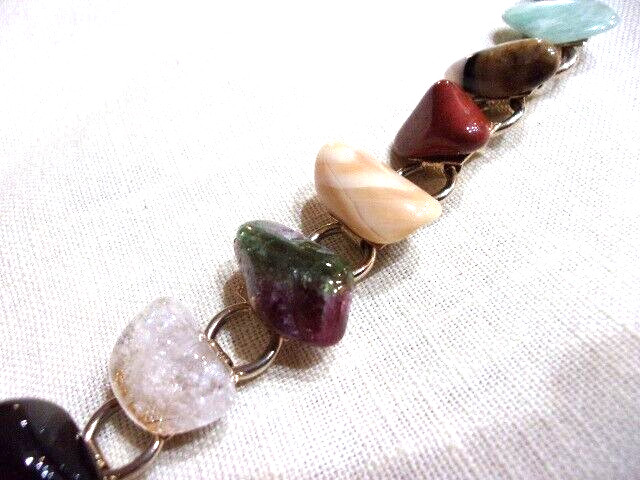 Polished Mixed Stone Variety on Metal Bracelet