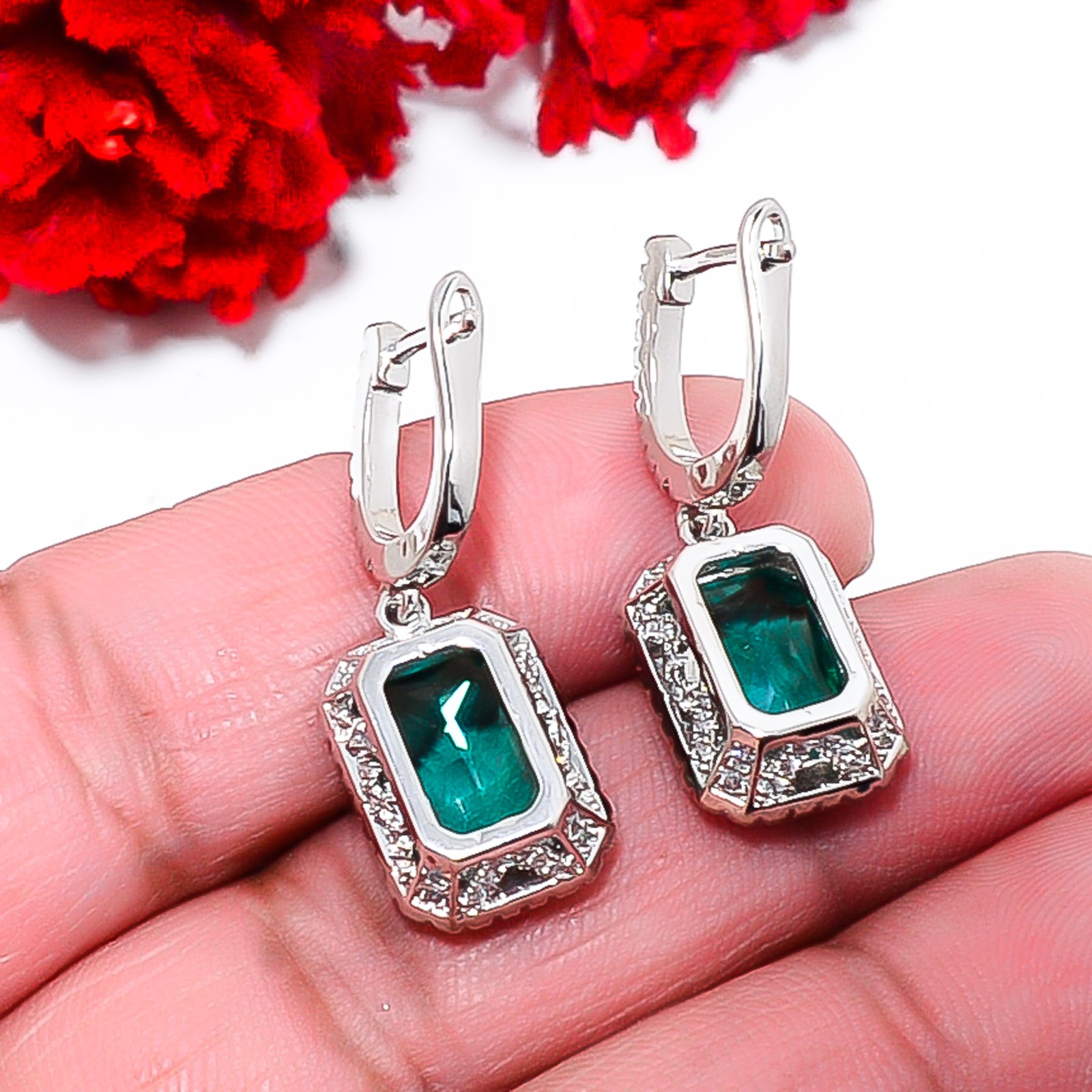 Apatite & Cz 925 Sterling Silver Halo Earring 1.25″ E148824