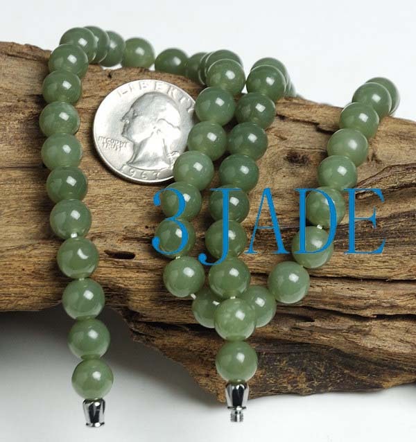 17 1/2″ Natural Hetian Celadon Nephrite Jade Beads Necklace