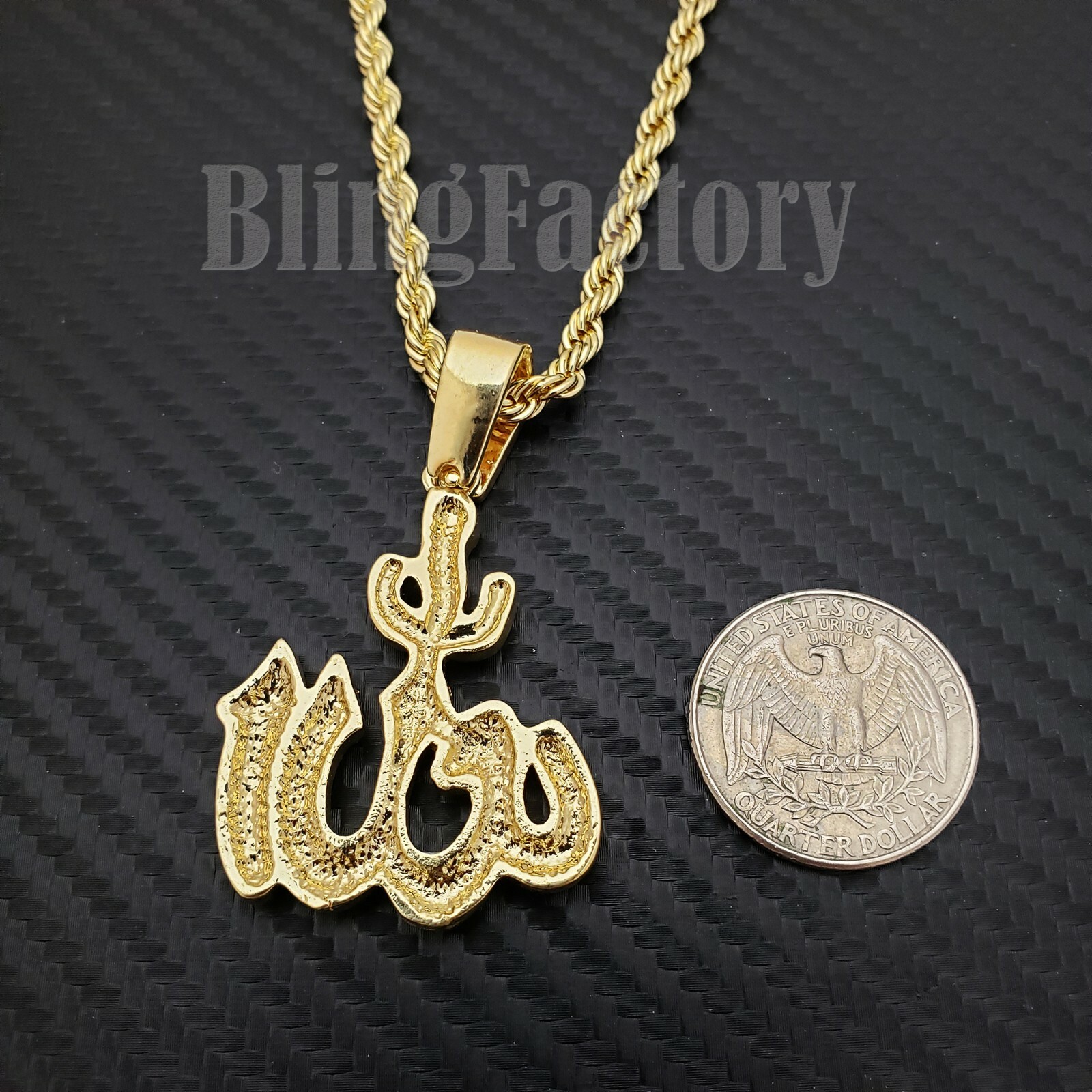 Iced Hip Hop Gold PT Muslim Allah Pendant & 4mm 24″ Rope Chain Fashion Necklace