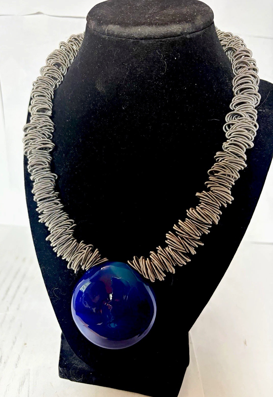 Statement Antares Venezia Blue Murano Glass & Coiled Wire Necklace