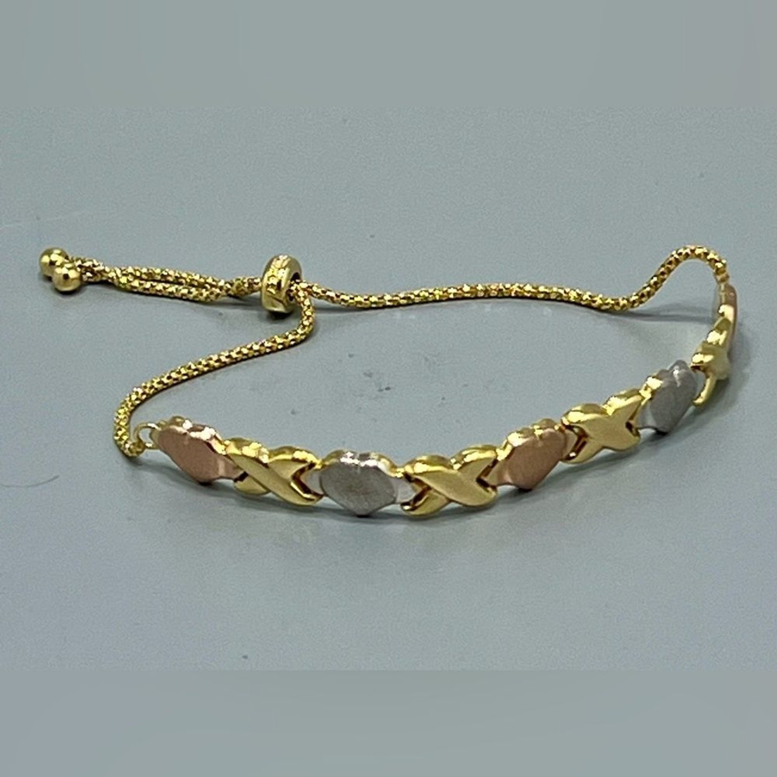 Hearts & Kisses Link Bracelet in 18k Tri-Color Gold Over Sterling Silver