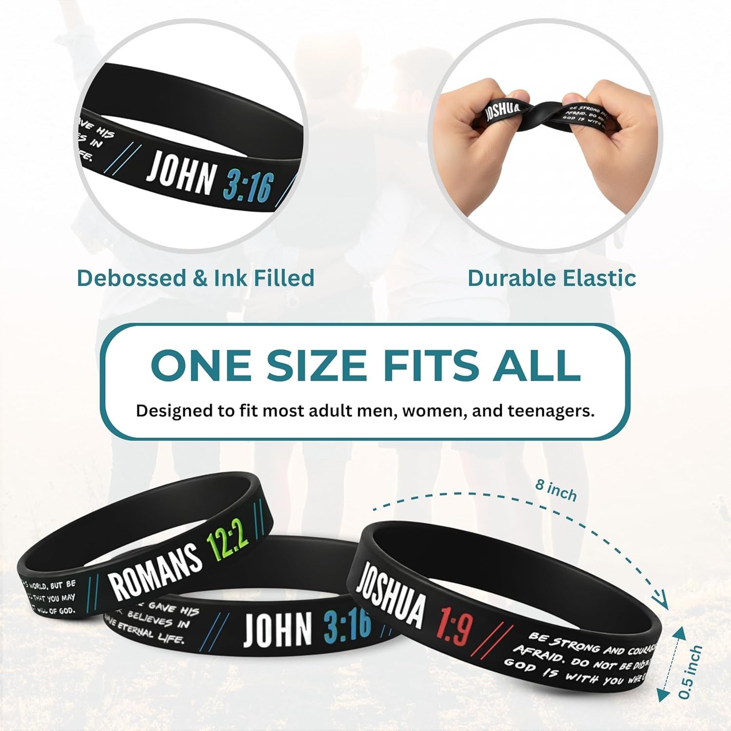 Christian Wristbands for Guys 6-pack – Bible Verse Bracelets