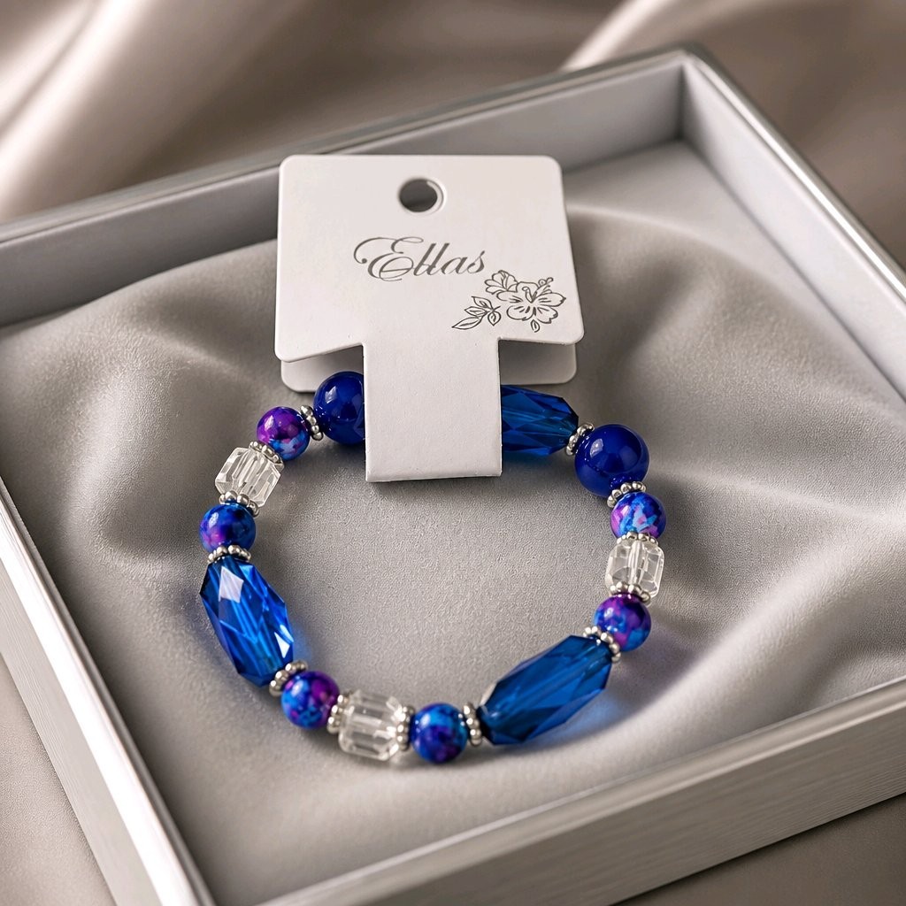 Ella’s Glass Bead Stretch Bracelet Faceted Crystal Beaded Elastic Fashion Bangle