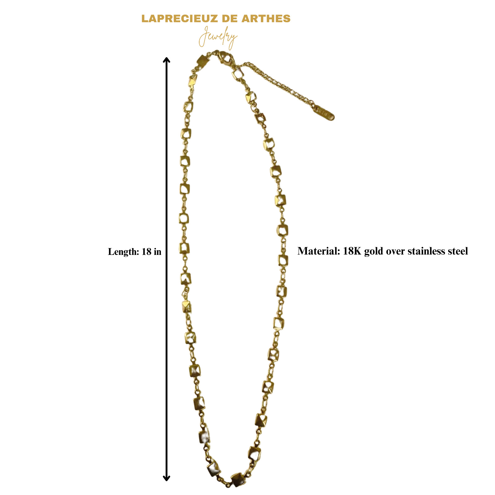 18K Gold filled stainless steel Charm dangle square Station necklace women