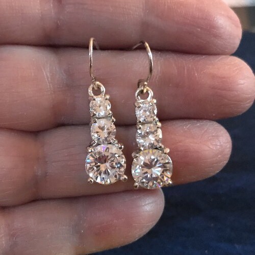 Clear Cubic Zirconia Crystal Earrings On Dangle Hooks by “LANE BRYANT”