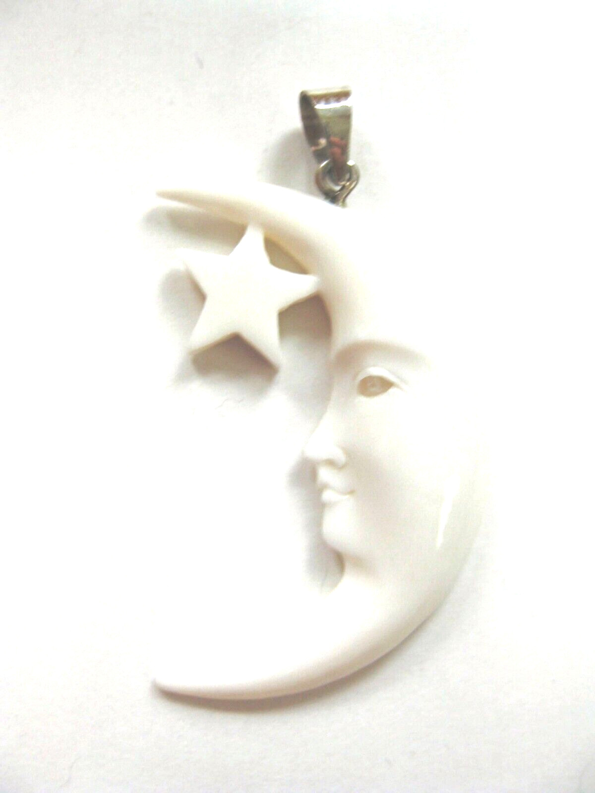 MS Moon and Star Carved Artisan Pendant White Bali Fair Trade