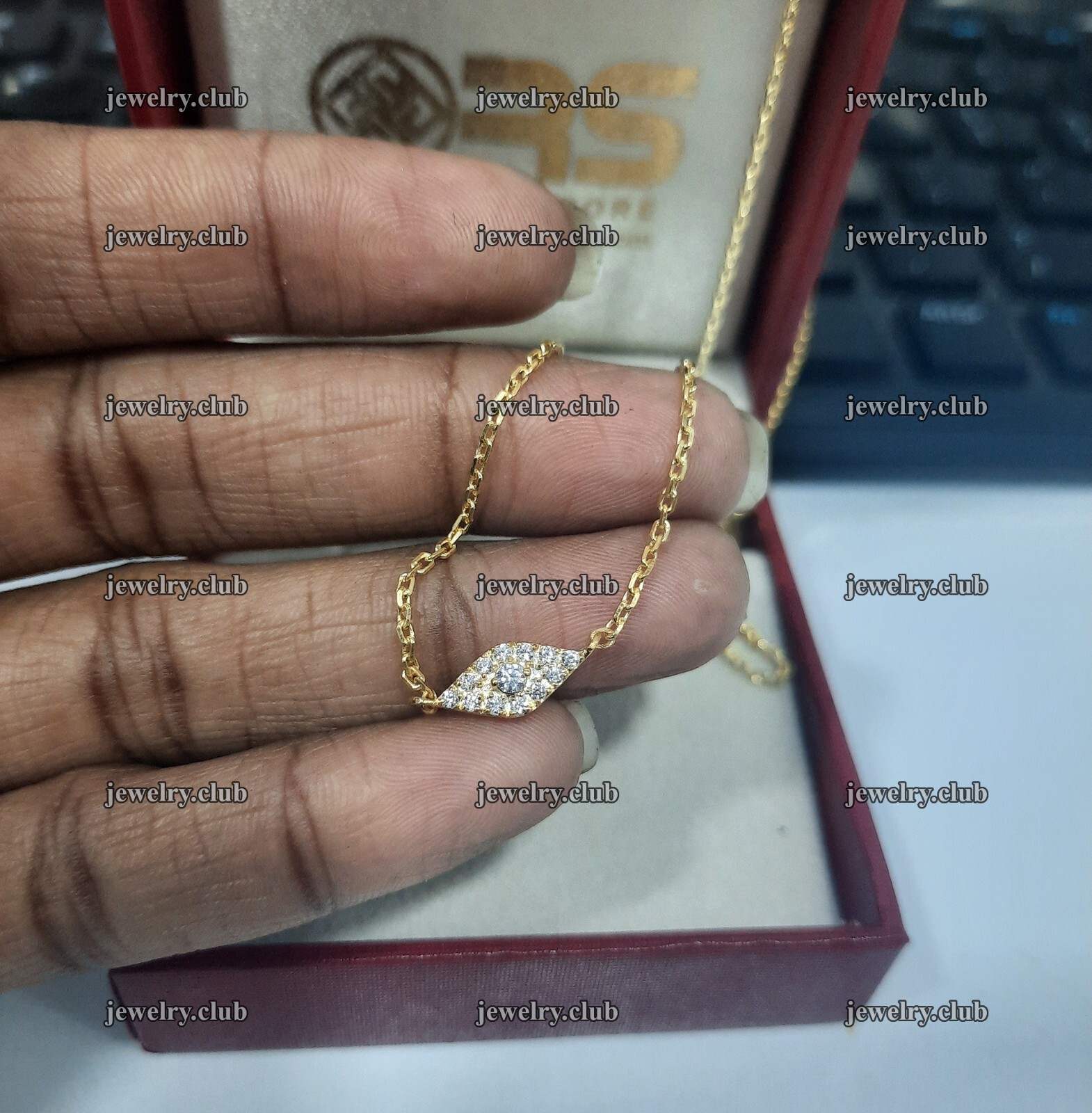 0.25Ct Simulated Diamond Evil Eye Charm Pendant Necklace 14K Yellow Gold Plated