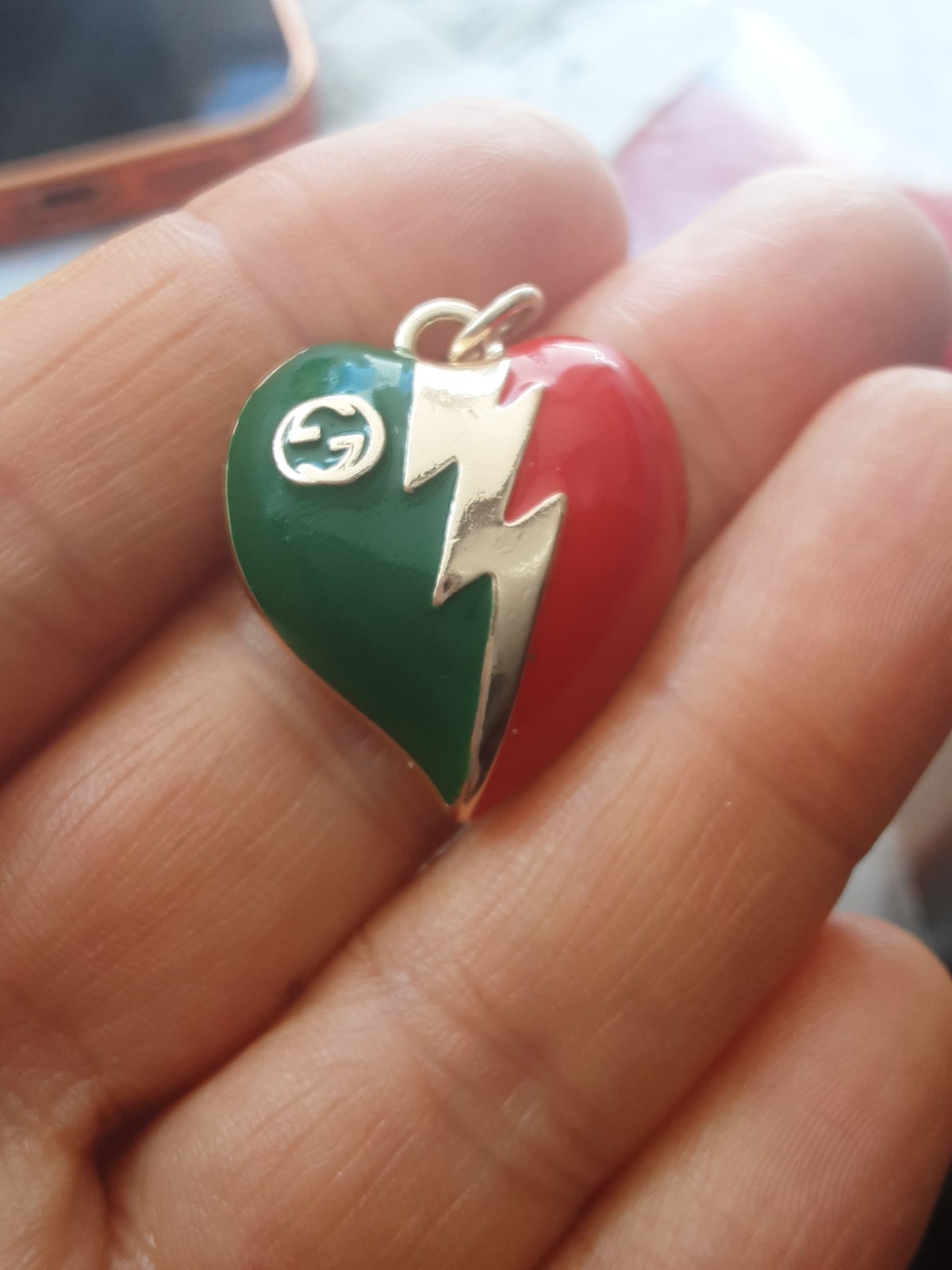 Gucci Pendant Heart Logo gg stamped green / red / gold
