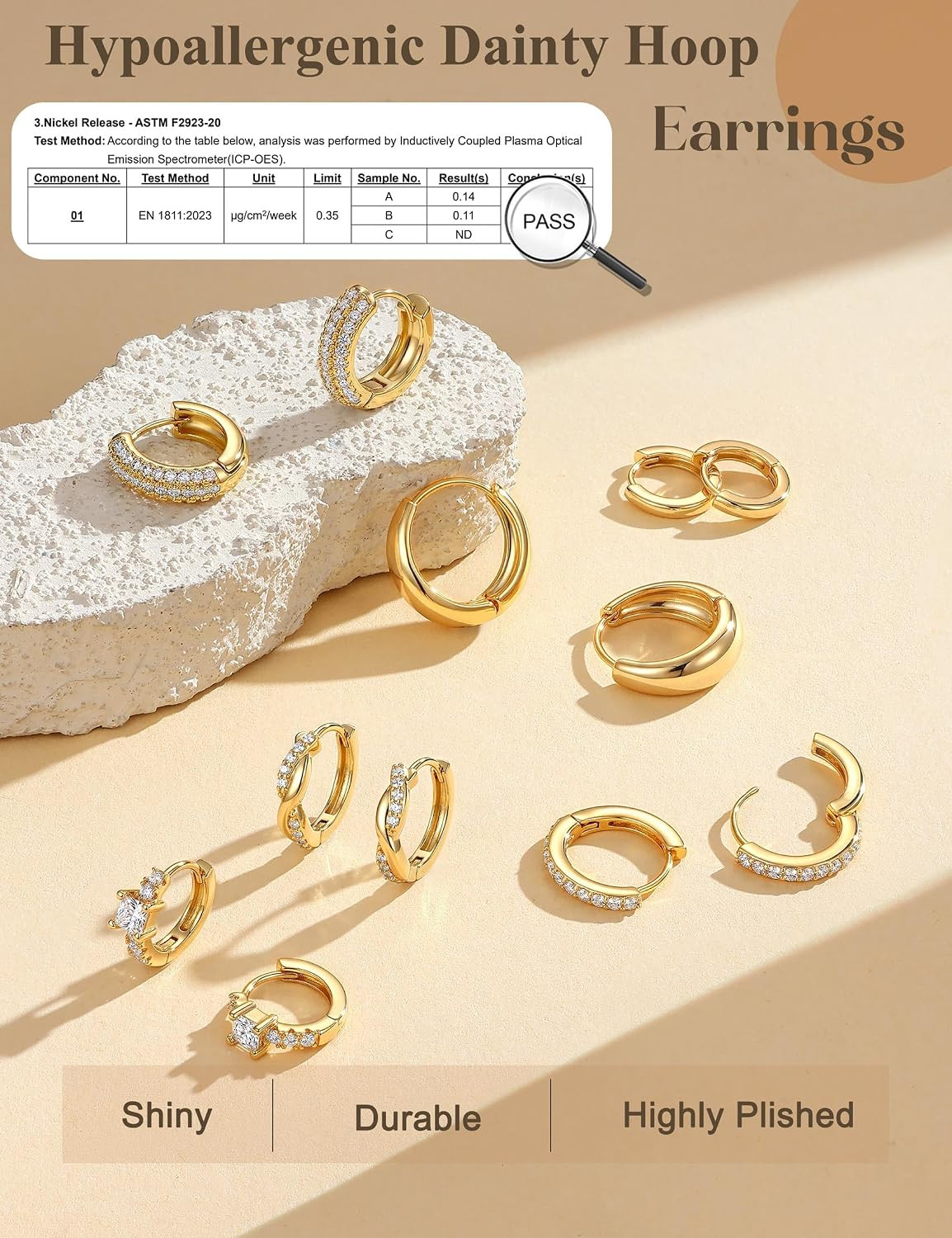 Small 14K Gold Plated Huggie Hoop Earrings for Women Hypoallergenic Lightweight