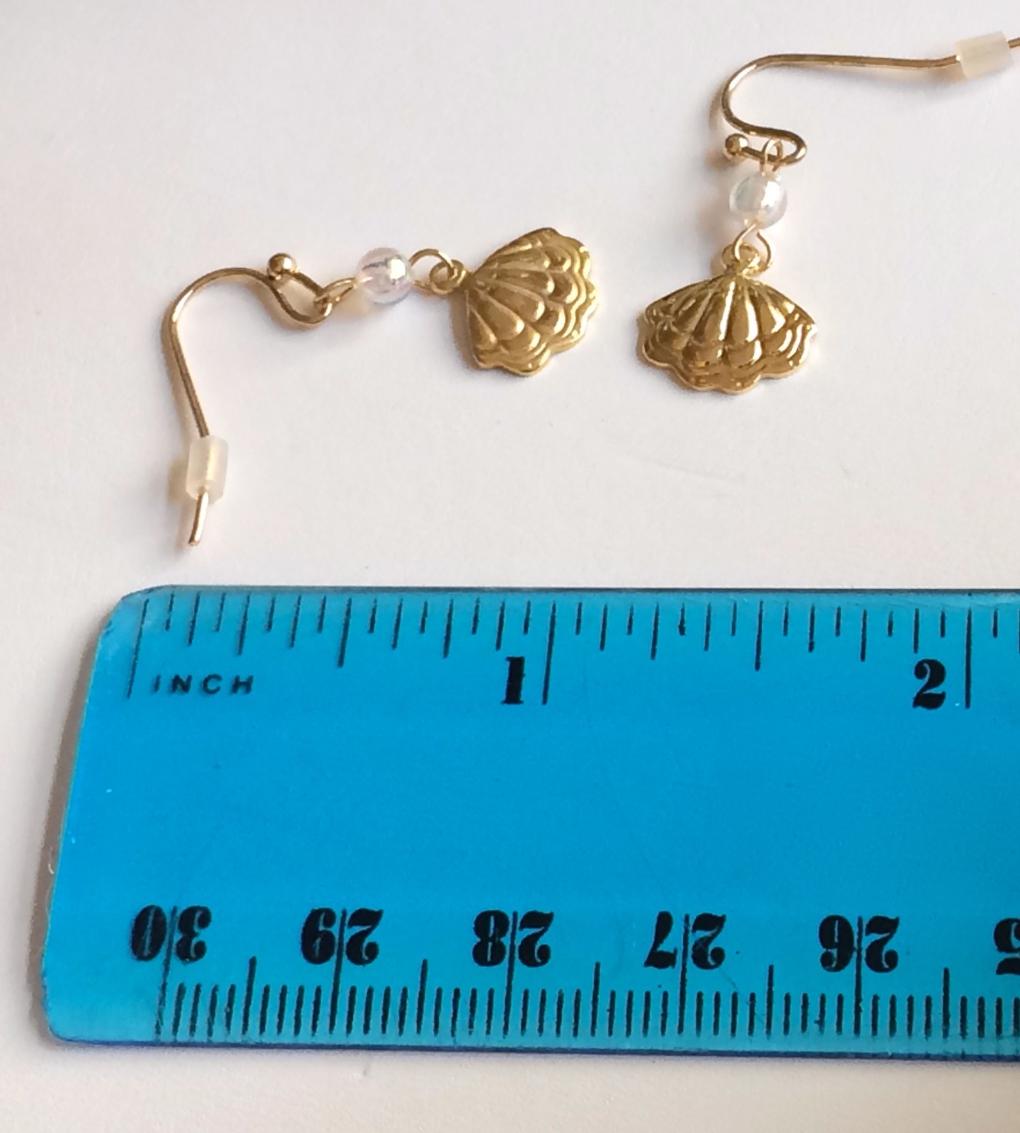 Scallop Shell Earrings Gold Plated Pearl Sea Life Island Beach Pierced Dainty