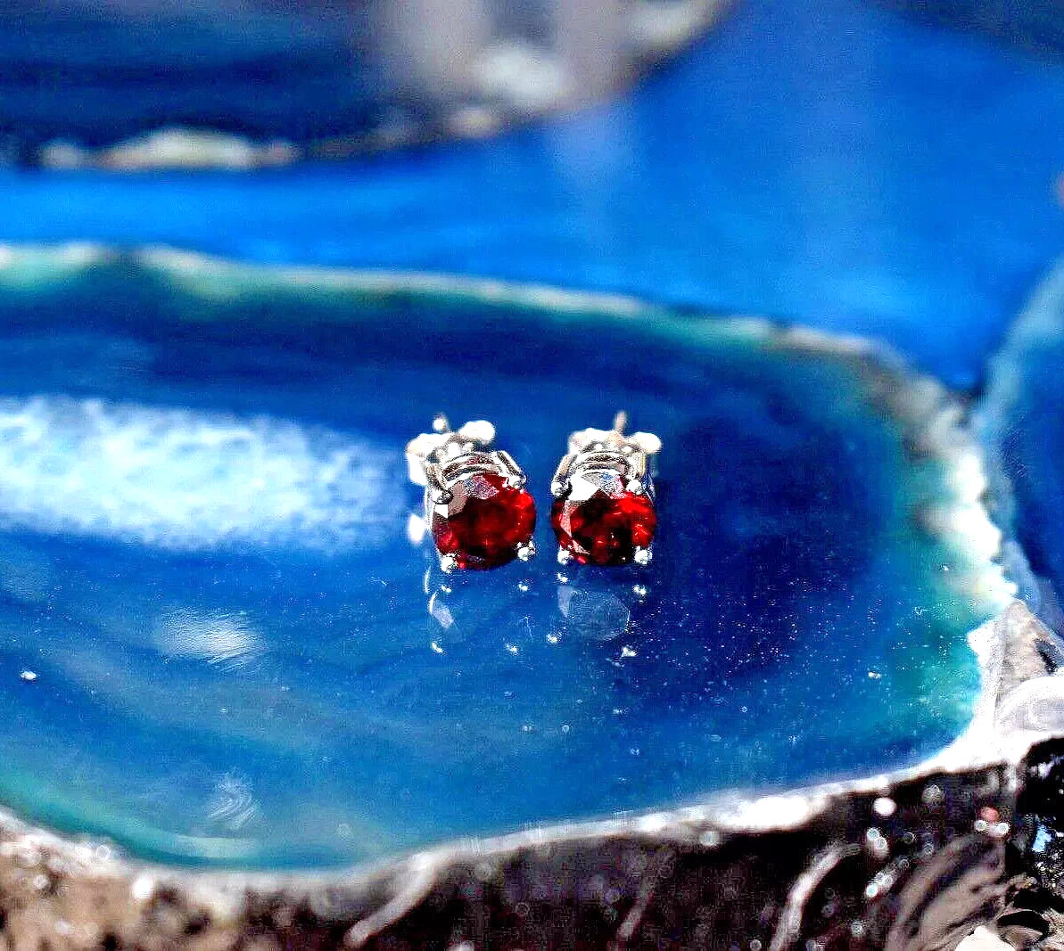 Anna Zuckerman 2 Carat Garnet Red Crystalline Sterling Silver 925 Earring Studs