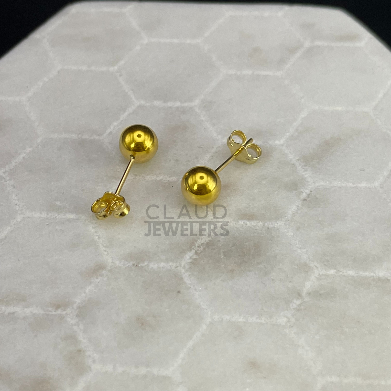 14K Gold Plated Sterling Silver 925 Ball 6MM Studs Earrings UNISEX Men Women