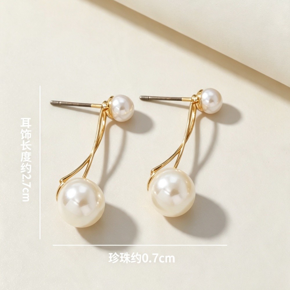 Double Simulated Pearl Front Back Drop Earrings Gold Tone Ear Jacket Jewelry