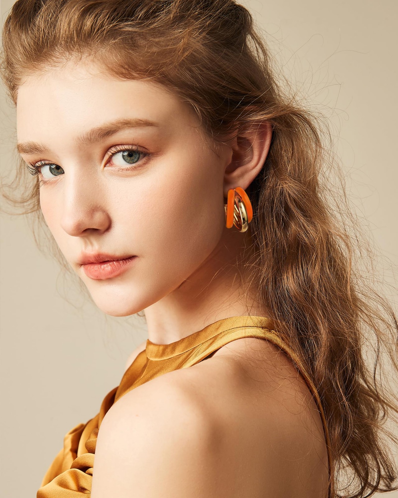 Gold Chunky Triple Hoop Earrings, Thick Three Open Hoop Earrings for Women Tr…