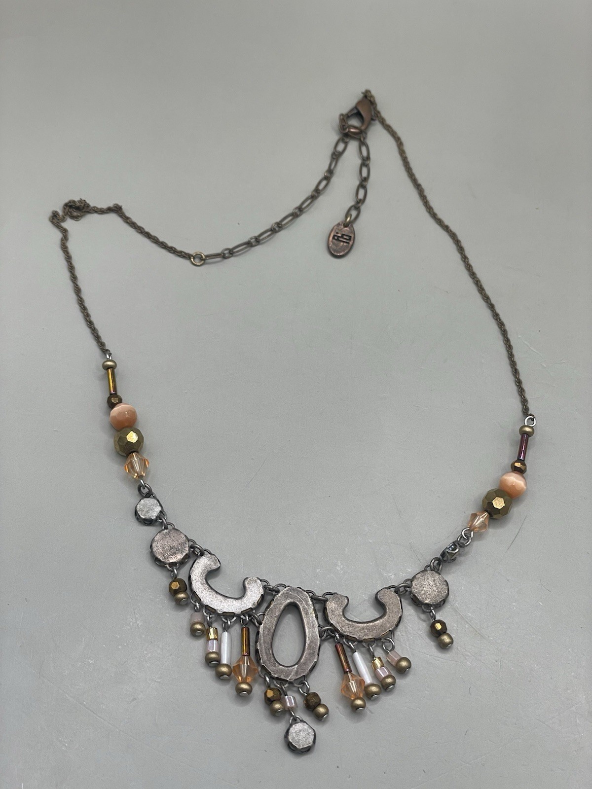 Ayala Bar Bronze Tone Brown Mixed Materials Chocker Collar Beaded Boho Necklace