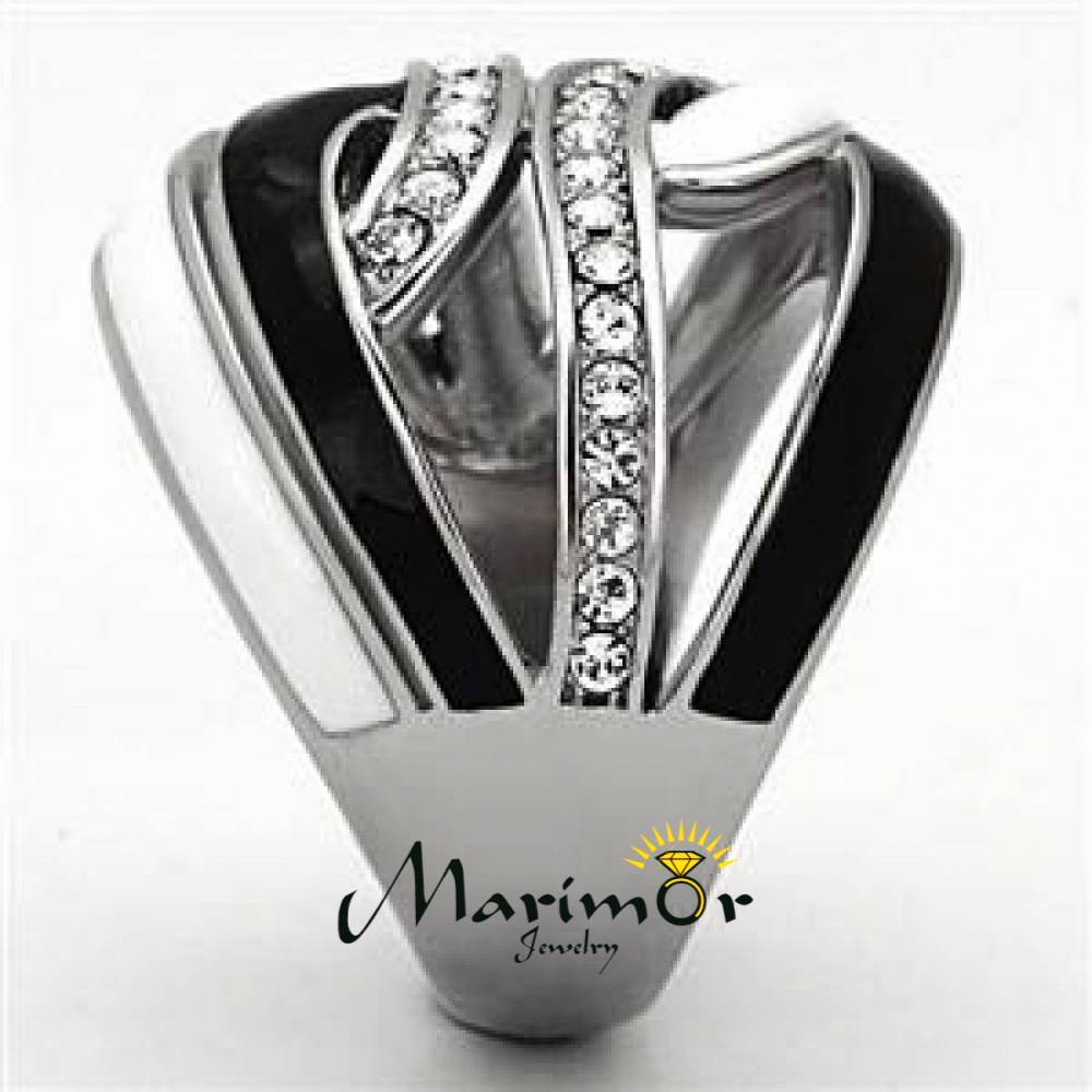 Women’s Black & White Epoxy AAA Grade Crystal Stainless Steel Ring Size 5-10