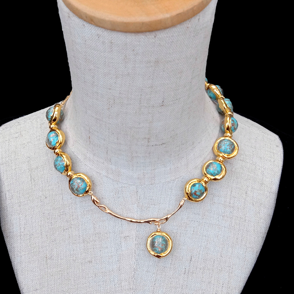 15.5″ Blue Murano Glass Choker Necklace Dangle Earrings Set