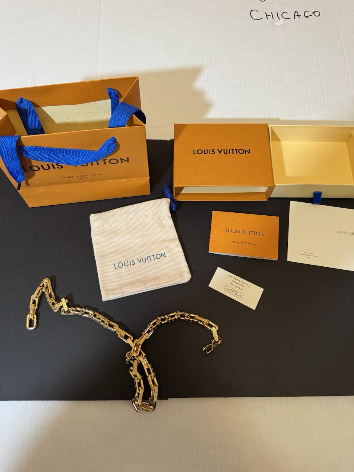 Louis Vuitton Gold Tone Monogram Chain Necklace 23.5” / 60 cm