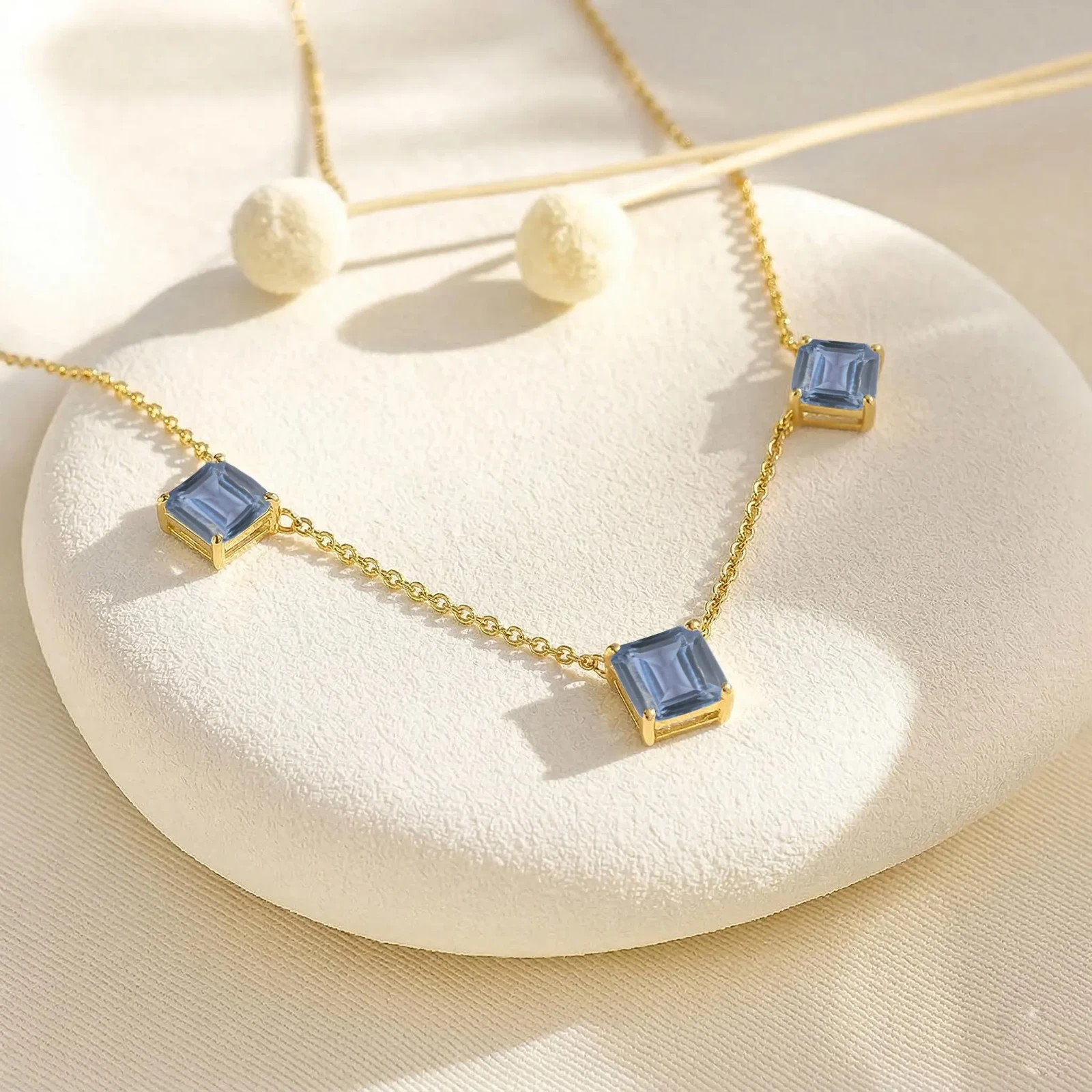 Alexandrite Necklace Gold, Asscher Cut Alexandrite Station Necklace