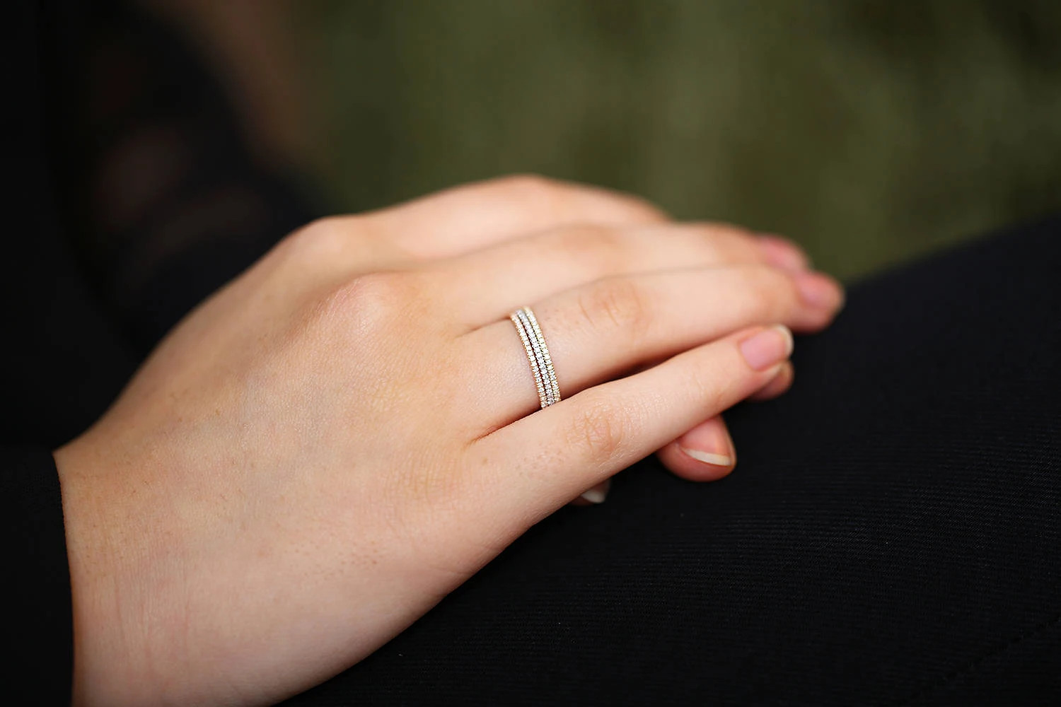 Micro Pave Ring Simulated Zirconia Tension Setting Band Stackable Jewelry