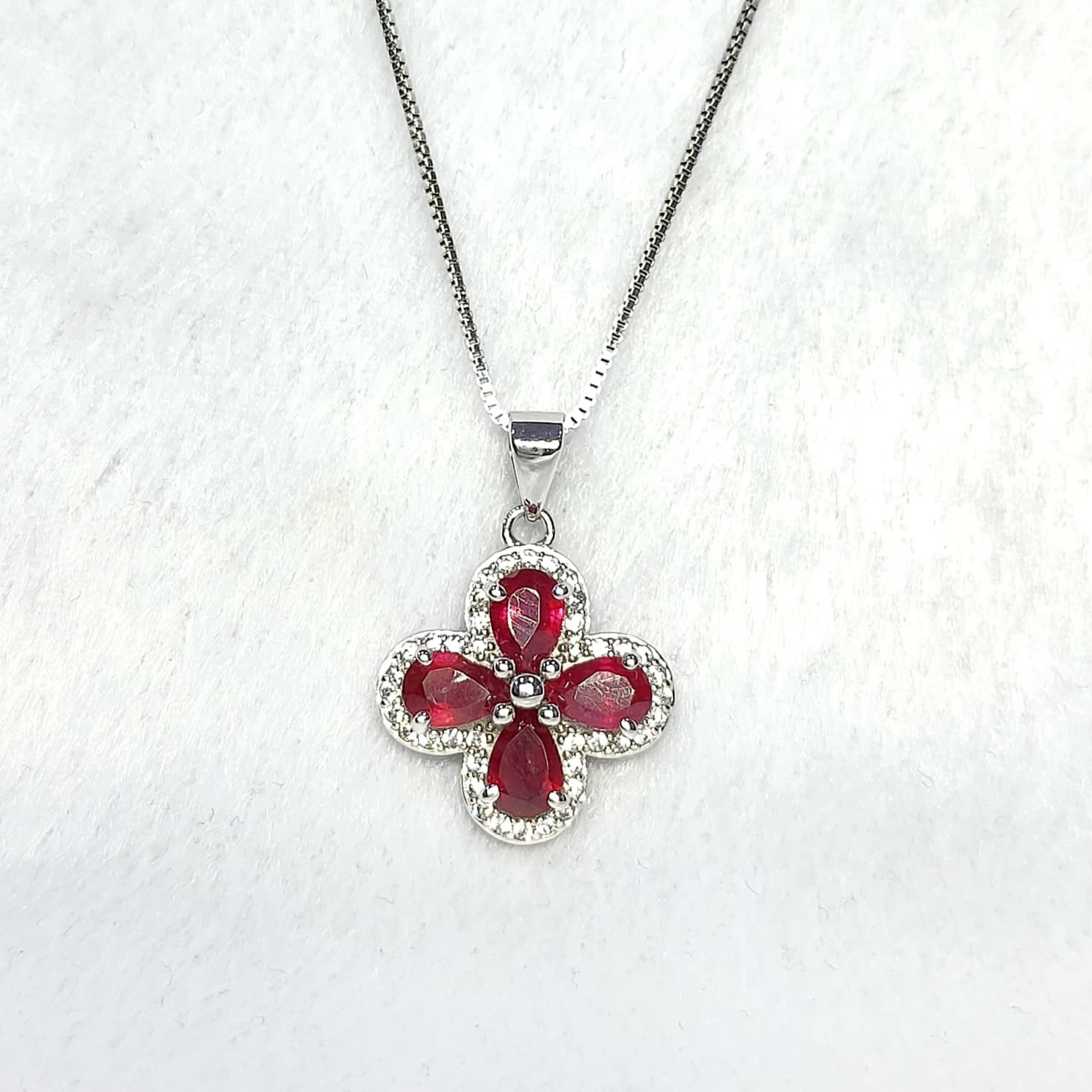 Ruby Glass Filled Pears 6x4MM 925 Sterling Silver Ring Gift Her