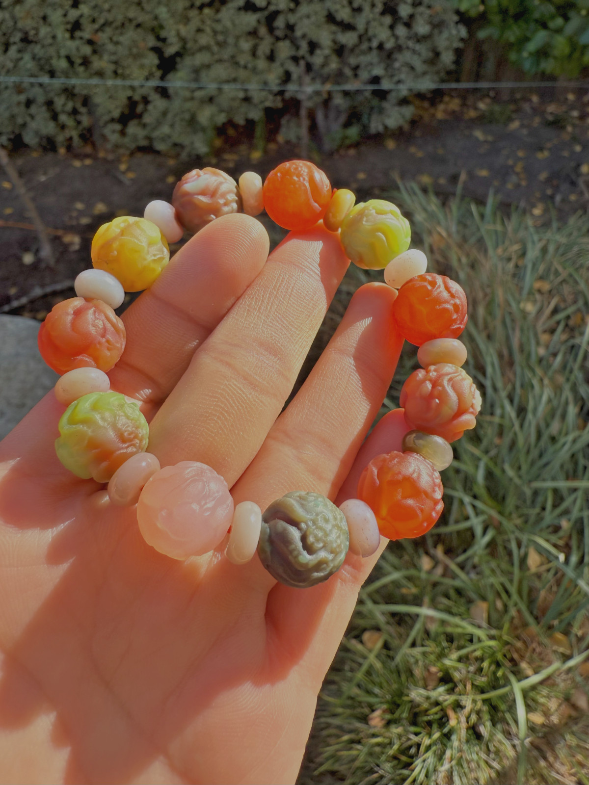 13.5mm+ Colorful Skinned Yanyuan Agate Nine-Tail Fox Beaded Bracelet｜多彩盐源手串