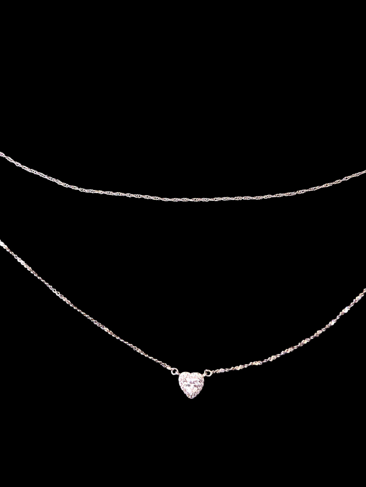 Sunstone Imports Silver Double Layered CZ Heart 5.1mm Pendant 19.25″ Necklace