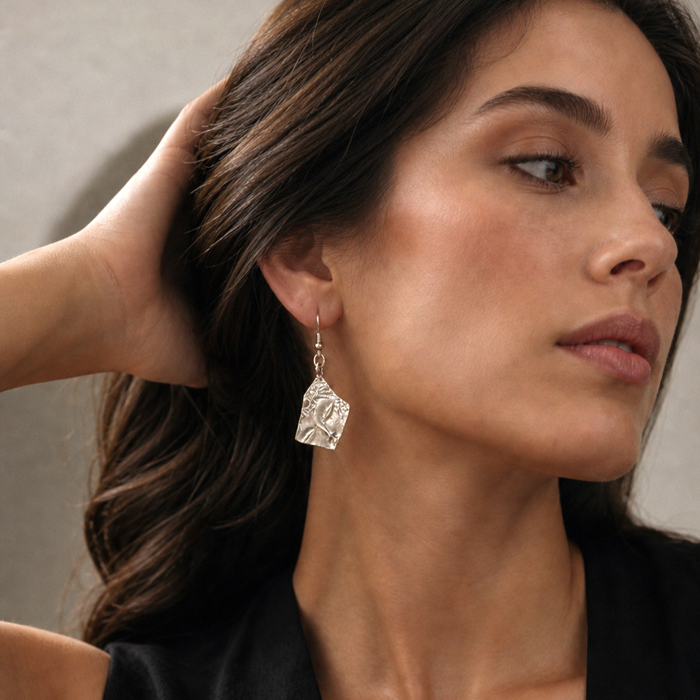 Modernist Sculpted Face Fragment Earrings Silver-Toned Wearable Art Statement