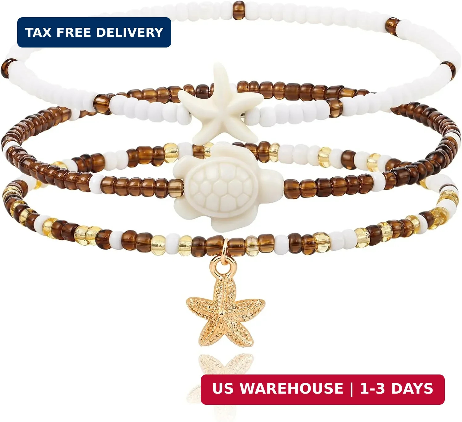 cow print Ankle Bracelets for Women, Boho Starfish Seashell Anklet, Beach Vacati