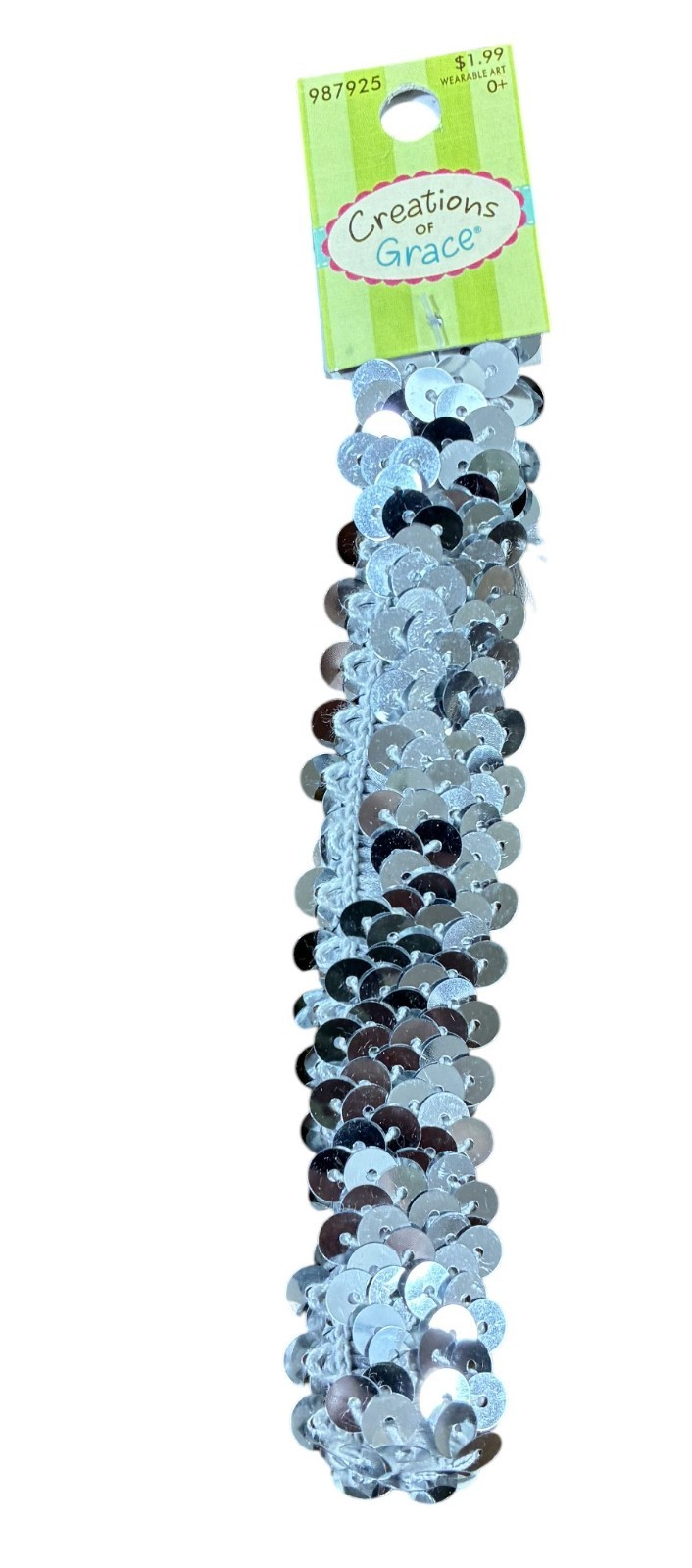 Creations of Grace Wearable Art Silver Sequin Bracelet Womens Statement Jewelry