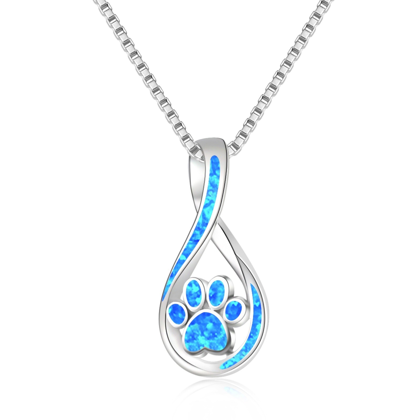 Hawaii Beach Blue Fire Opal Dog Paw Necklace Silver Filled For Women Girl