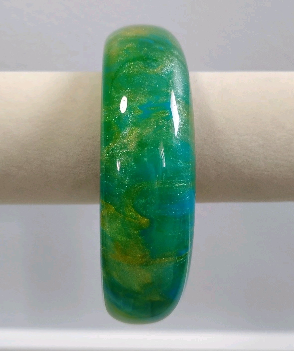 Beautiful New Teal Green Frosty Yellow Marbled Chunky Bangle Bracelet Sz 8