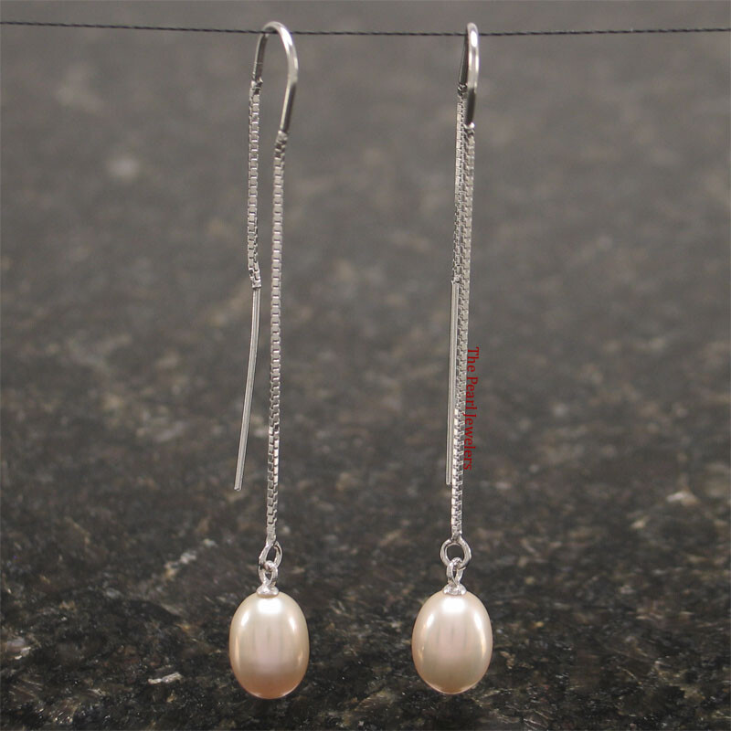 Sterling Silver Box Chain Pearl Threader Earrings (Multiple Colors)