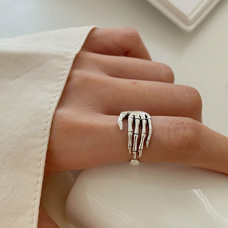 Fashion Silver Punk Adjustable Opening Palm Ring Women Men Jewelry Gifts Hot