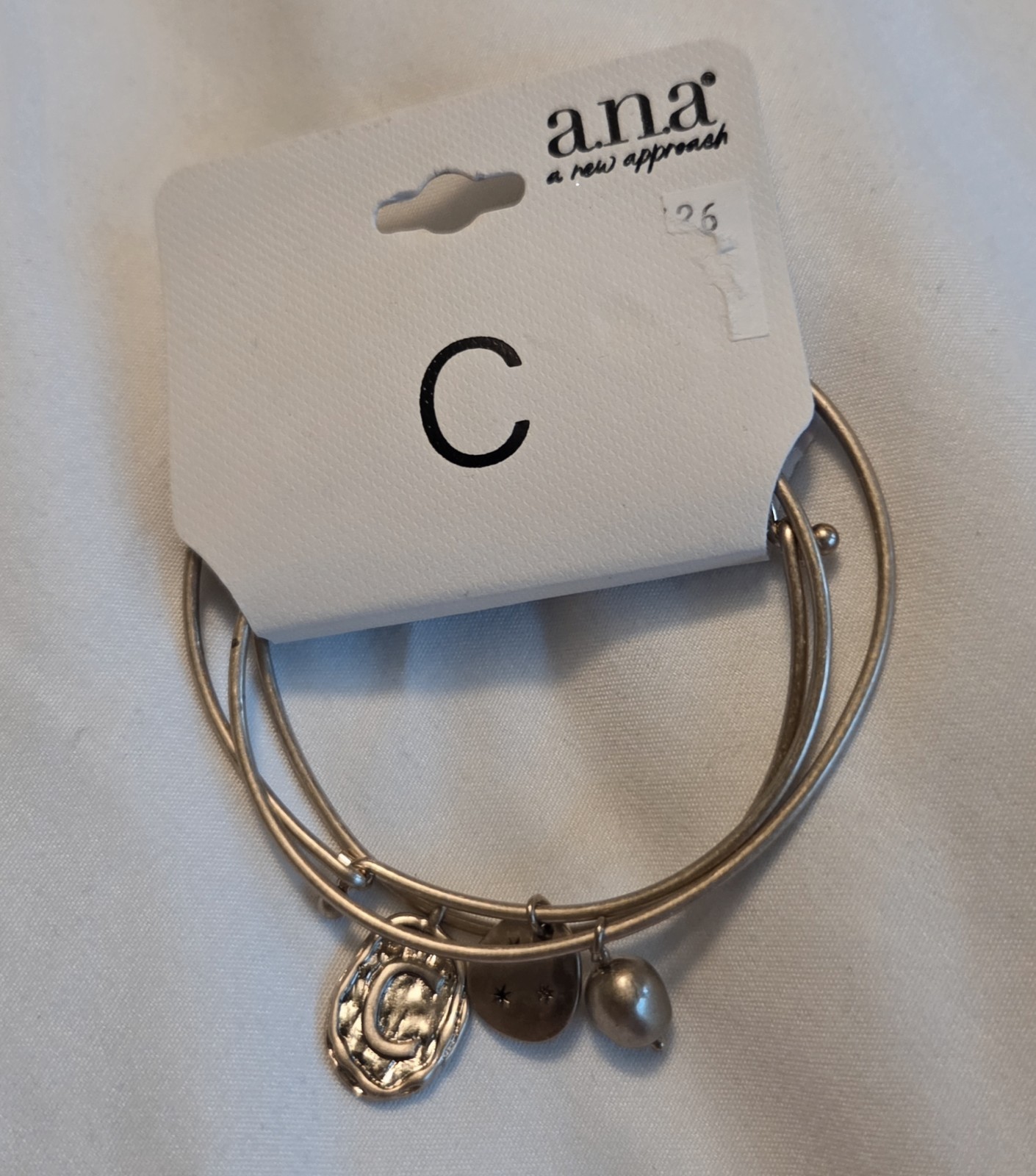 A New Approach A.N.A. Monogram “C” Charm, Stretch Bracelet Matte Gold Tone, NWT