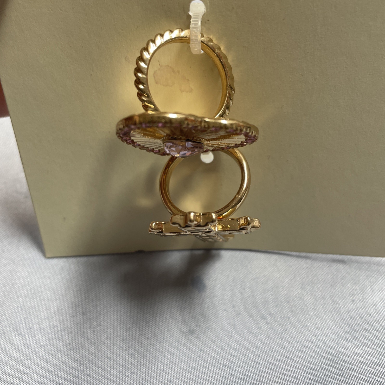 No Boundaries Gold Toned Heart and Cross Ring Set Size 7