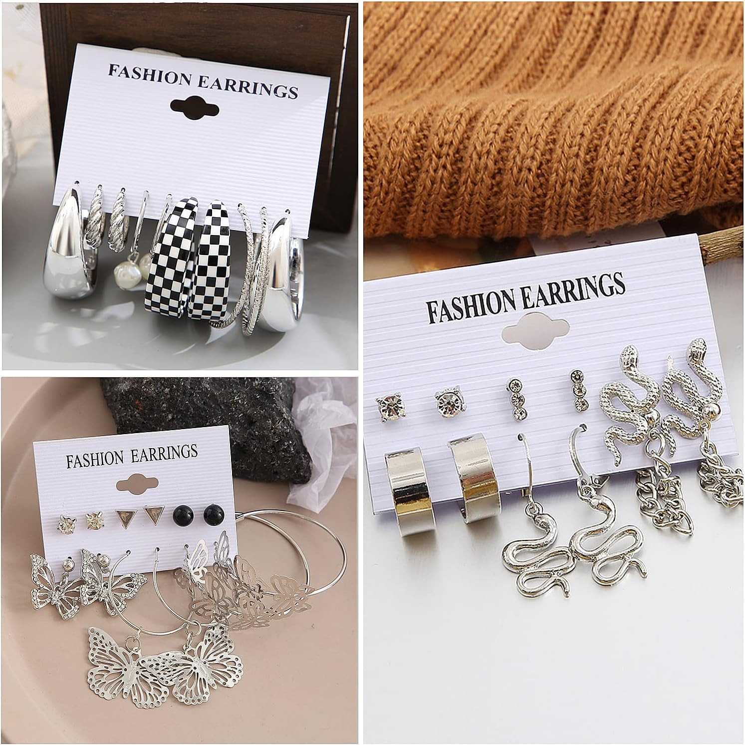 37 Pairs Silver Hoop Earrings Set for Women Multipack Fashion Drop Dangle Earrin