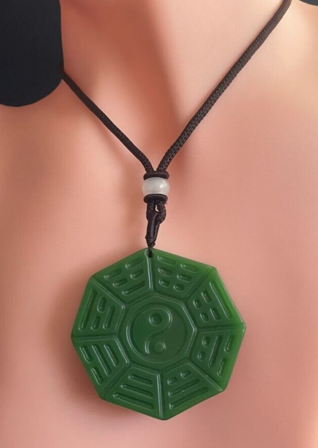 Ying Yang Necklace, Taiji Bagua Necklace, Jade Carved Ying Yang Necklace Amulet