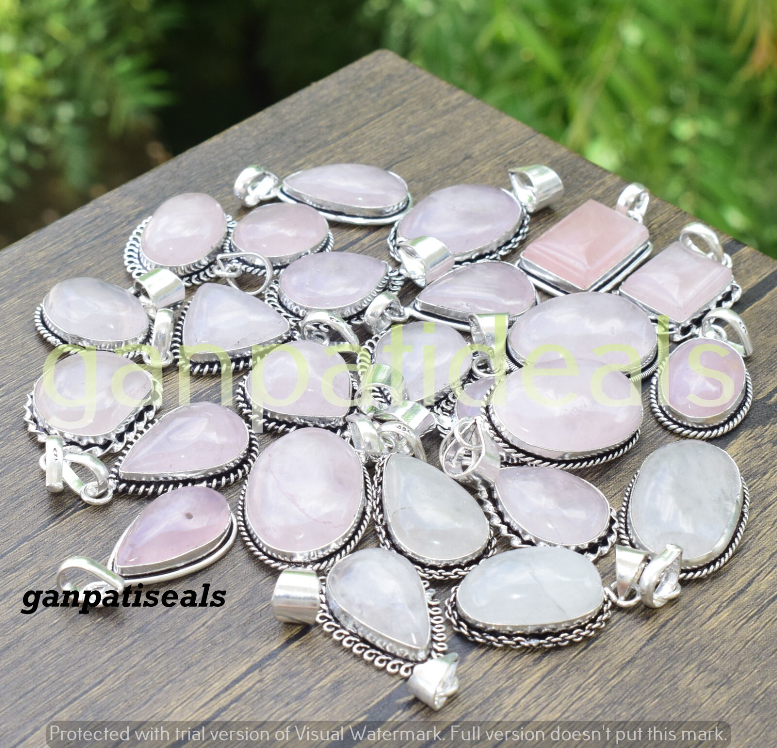 Rose Quartz Gemstone Pendants Wholesale 20pcs Lot 925 Silver Plated Jewelry