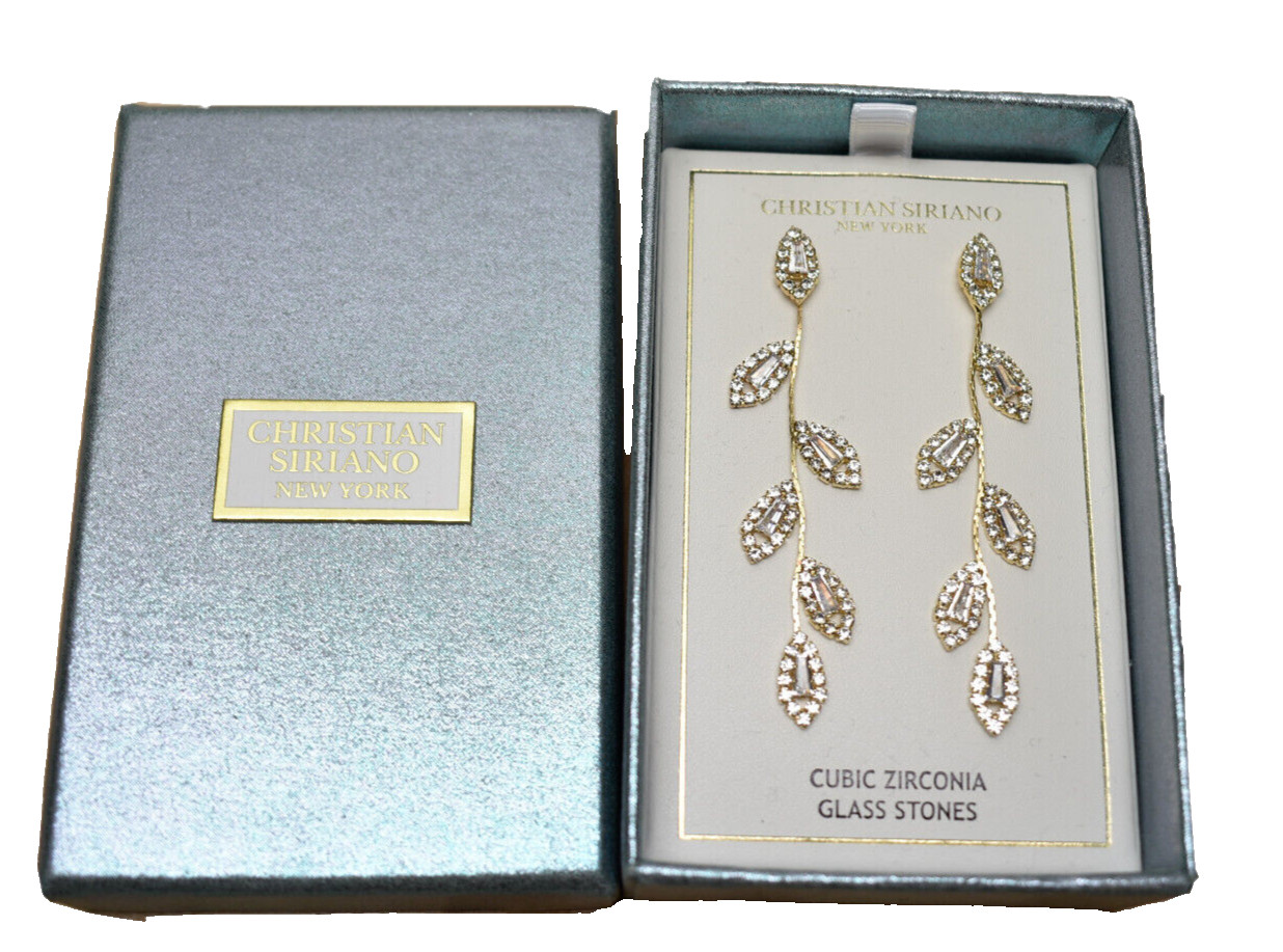 Christian Siriano Long Drop Earrings Goldtone Cubic Zirconia New! NWT