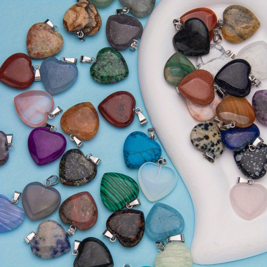 20Pcs Natural Stone Heart-Shaped Crystal Pendants for DIY Jewelry Accessories