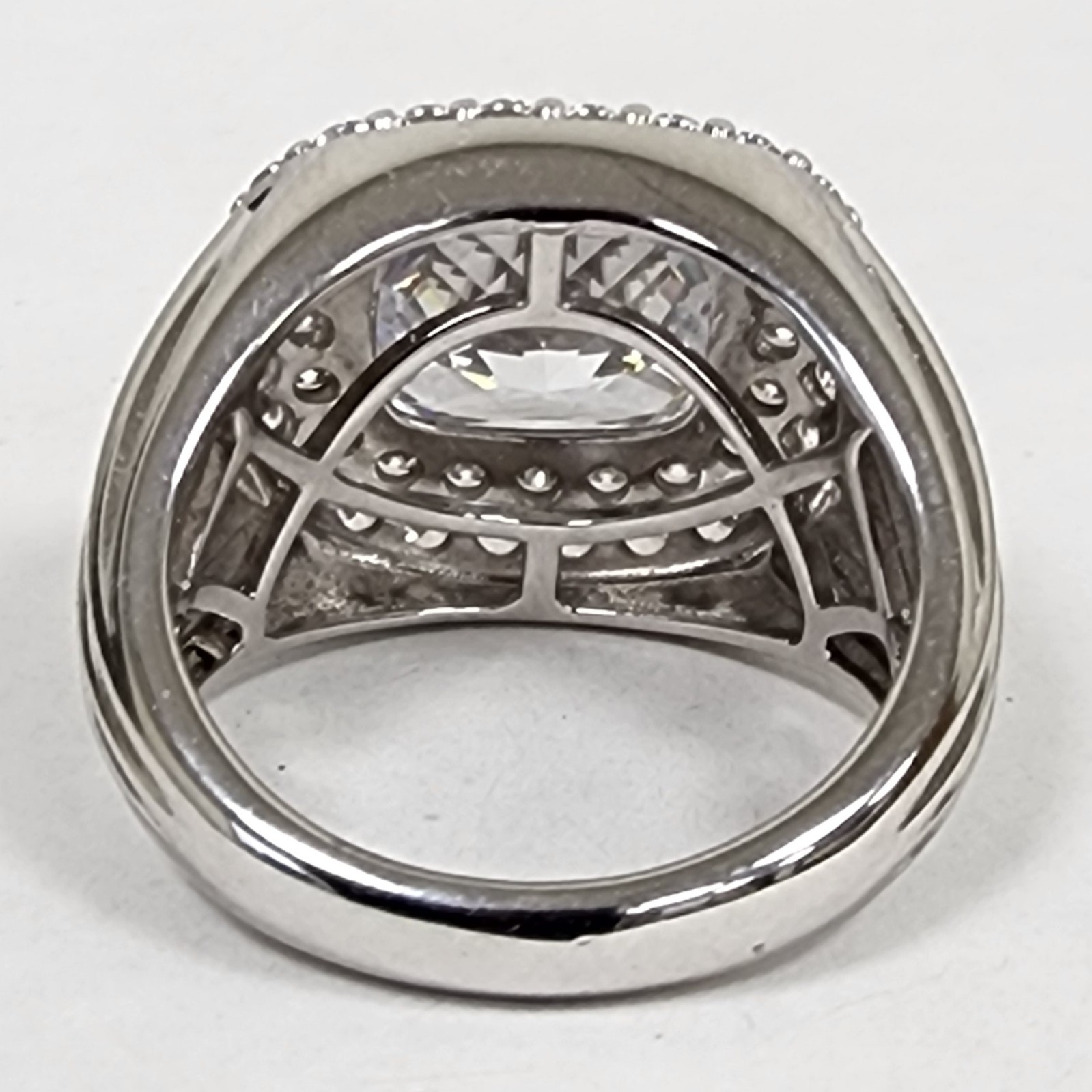 Diamonique x Jennifer Miller Sterling Silver Double Halo Cushion-Cut CZ Ring Sz5