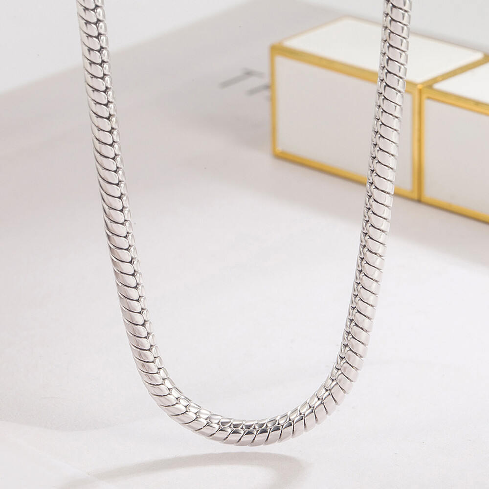 Genuine 925 Sterling Silver Round Snake Necklace 18″ to 28″ for Men Boys Women